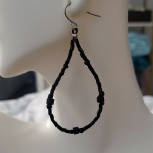 Elegant Black Beaded Teardrop Earrings 2"